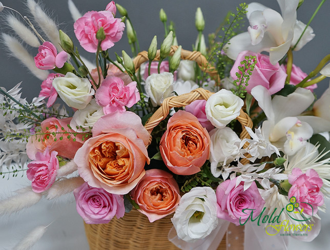 Basket with roses and orchids "Encrypted Message" photo